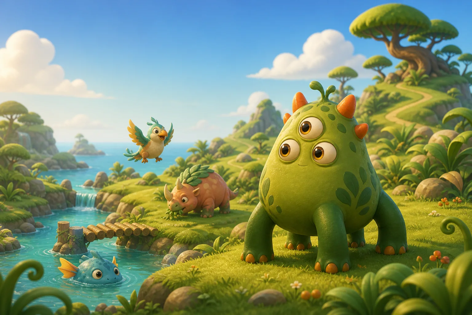 A lush island populated by several friendly DNA-built monsters
